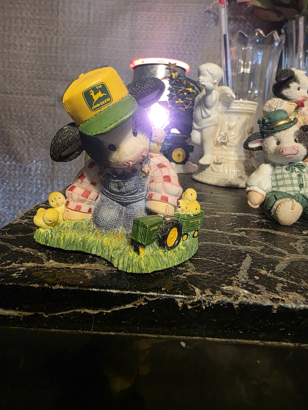 John Deere Green and Yellow Mouse with Tractor Figurine